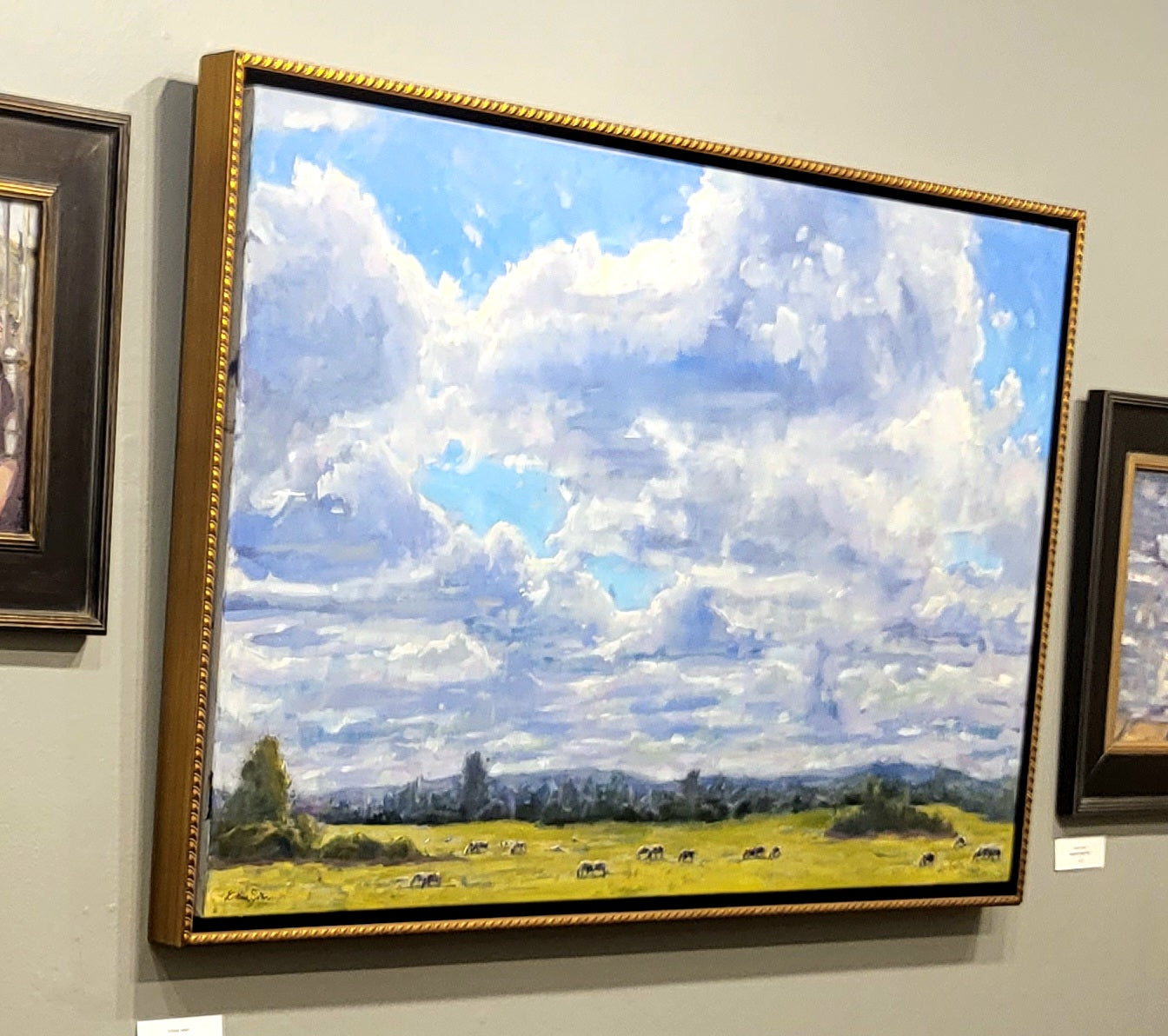 "Cotswold Skies"  30x48 original oil painting in floating frame by Artist Kristina Sellers