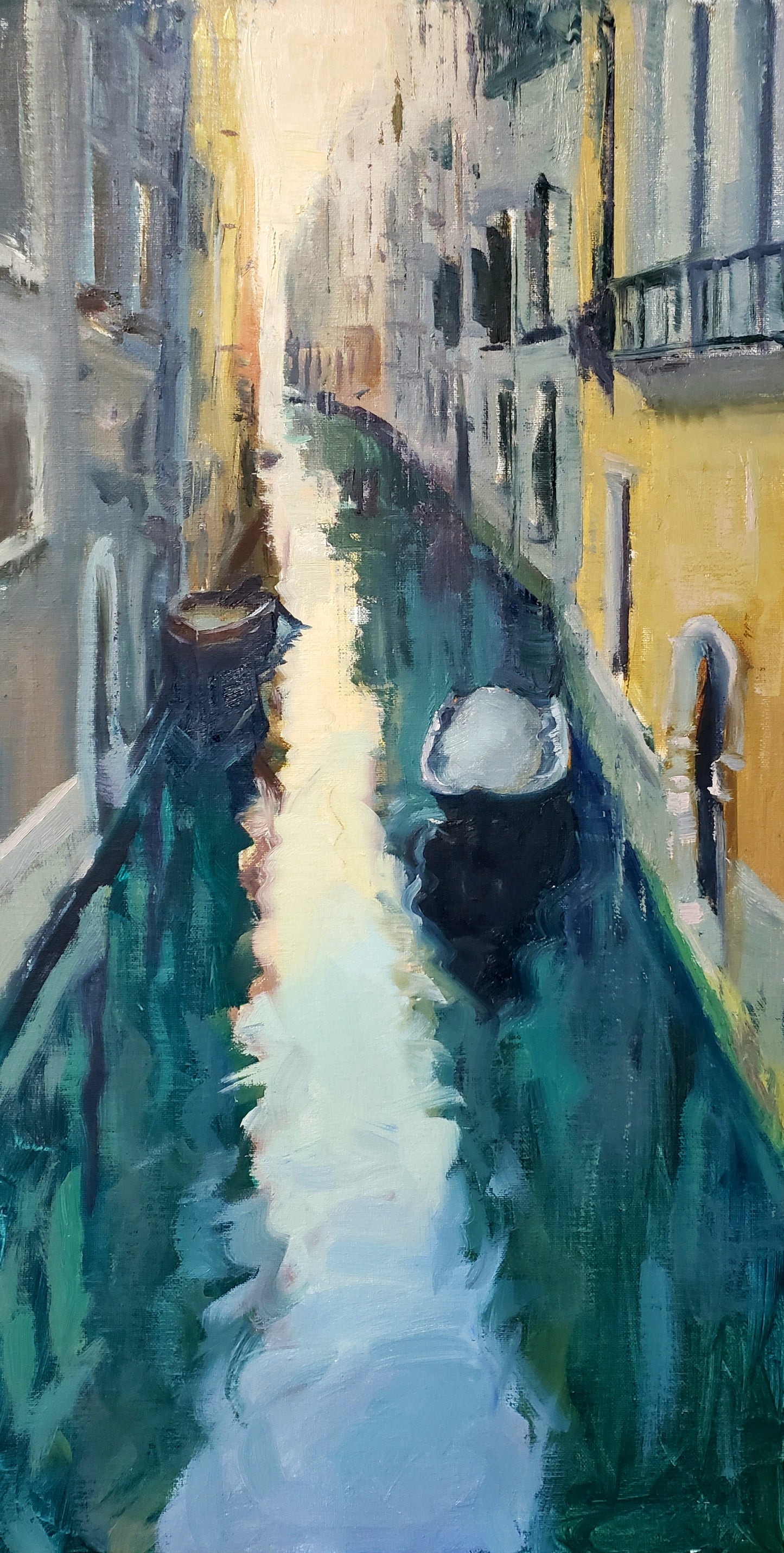 "Mysterious Canal" 20x10 original oil painting by Artist Kristina Sellers